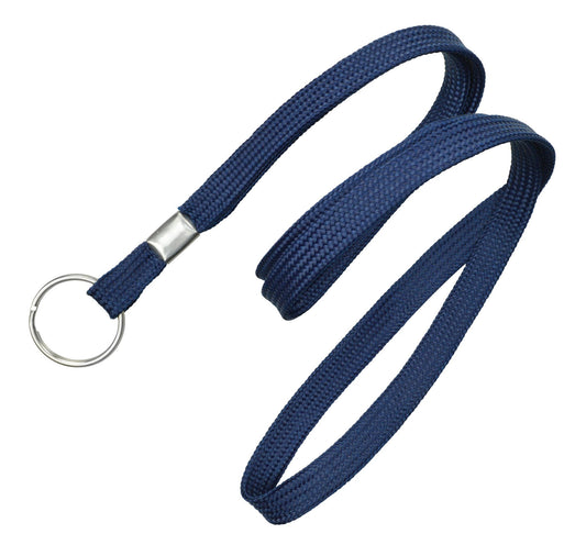 Navy Blue 3/8" (10 mm) Lanyard with Nickel-Plated Steel Split Ring @ $0.90 - MOQ of 100 units