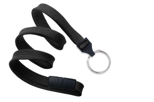 Black 3/8" (10 mm) Breakaway Lanyard with Nickel-Plated Steel Split Ring - MOQ of 100 units