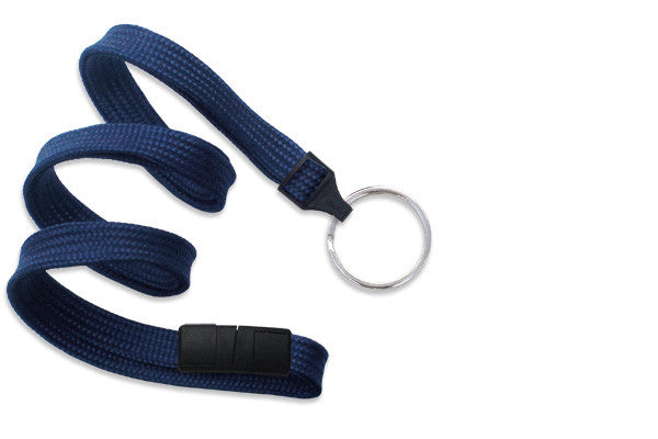 Navy Blue 3/8" (10 mm) Breakaway Lanyard with Nickel-Plated Steel Split Ring - MOQ of 100 units