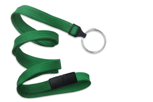 Green 3/8" (10 mm) Breakaway Lanyard with Nickel-Plated Steel Split Ring - MOQ of 100 units