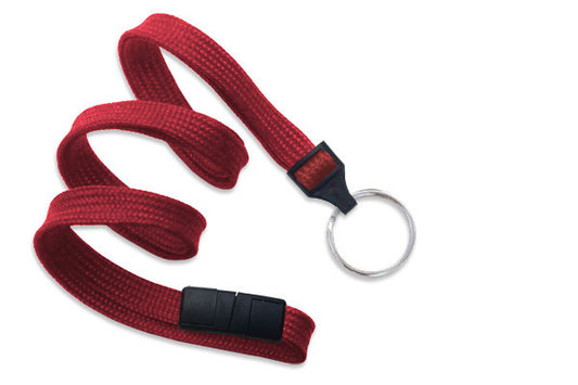 Red 3/8" (10 mm) Breakaway Lanyard with Nickel-Plated Steel Split Ring - MOQ of 100 units