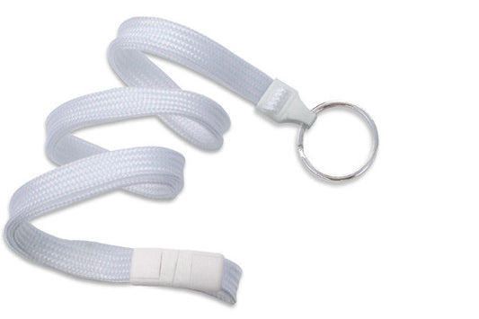 White 3/8" (10 mm) Breakaway Lanyard with Nickel-Plated Steel Split Ring - MOQ of 100 units